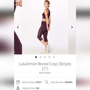 Lululemon Reveal Crop Stripes 17" Sz 10 Dark Adobe